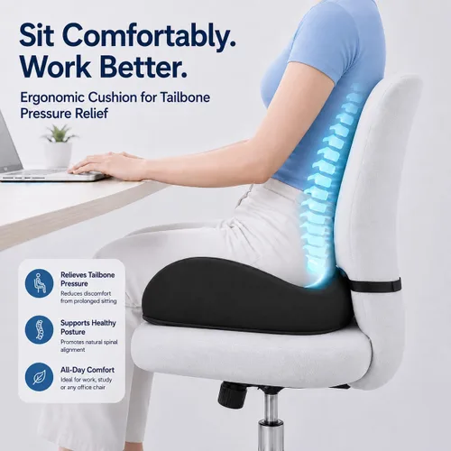 Miniatura 2 de Cojín de asiento de espuma viscoelástica extra grande para silla de oficina, almohadilla de alta densidad con parte inferior antideslizante y correa
