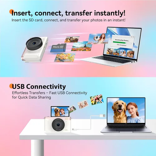 Miniatura 7 de 4K Digital Camera Vlogging Camera for Travel Point and Shoot 75MP Photo Resolution, 4K 30FPS Video, 3-Inch Flip IPS Screen, 2500mAh Battery, 32GB