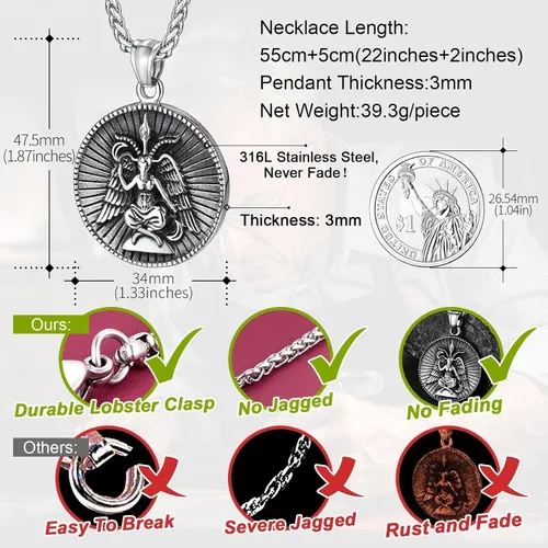 Miniatura 5 de FaithHeart Collar de cabeza de toro punk de acero inoxidable para hombres y mujeres colgante de cruz invertida de Satanás con delicado embalaje