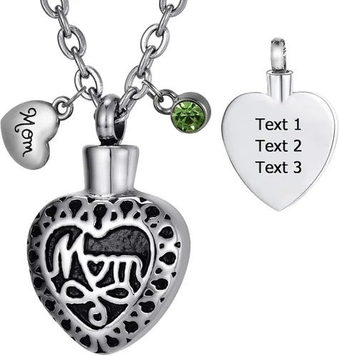 Miniatura 13 de Collar de urna conmemorativa de acero inoxidable para cenizas con texto en inglés "Dad in Heart", Acero inoxidable