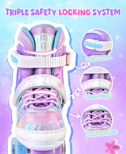 Miniatura 3 de SULIFEEL - Patines ajustables de estilo tie-dye arcoíris para niñas y niños de 3 a 5 años, 5 a 8 años, 6 a 12 años, rosa y morado, con luces