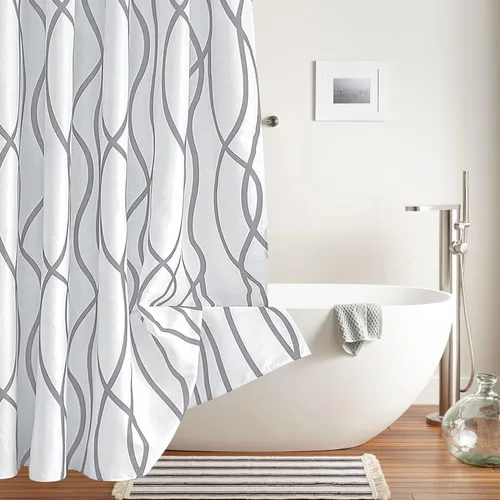 Miniatura 7 de Biscaynebay Cortina de baño de tejido texturizado con estampado dinámico Gris Plata