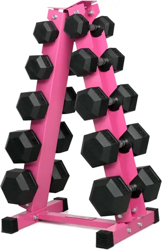 Miniatura 19 de RitFit Juego de mancuernas hexagonales de goma de 250 libras/300 libras/350 libras/550 libras/650 libras con estante de pesas, múltiples opciones
