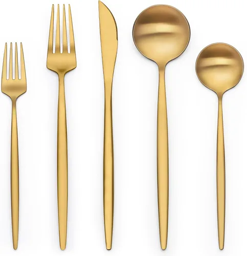 Juego de Cubiertos Dorados de 20 Piezas para 4, Terlulu Juego de Cubiertos de Acero Inoxidable, Juego de Cubiertos Dorados Juego de Utensilios,