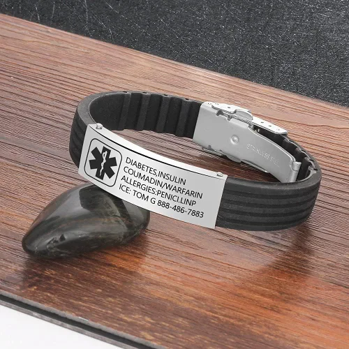 Miniatura 3 de Pulsera personalizada de silicona, pulsera médica deportiva de identificación de emergencia para hombres, mujeres y niños, grabado gratuito