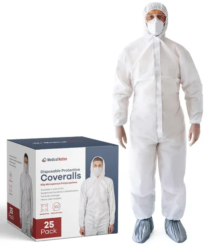Medical Nation Overoles de Material Peligrosos Desechables | Pack de 25 | Overoles Protectores con Capucha y Botas Adjuntas | Overol para Pintura de