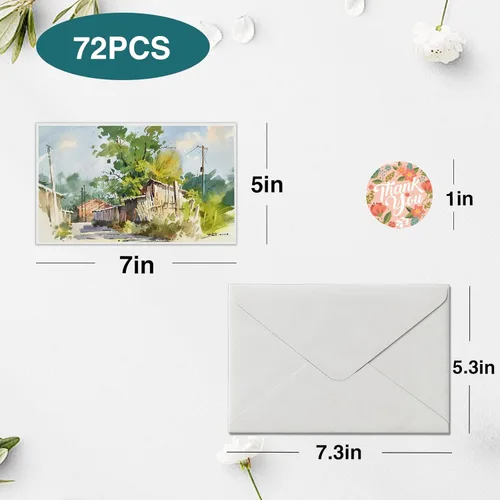 Miniatura 5 de Paquete de 30 tarjetas de acuarela en blanco con sobres de 5 x 7 pulgadas, 140 libras/10.58 oz/m², 100 % algodón, no plegado, sin ácidos, papel