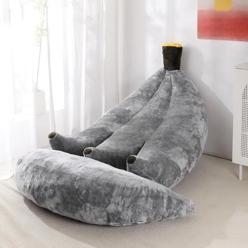 Miniatura 21 de Sofá de frijoles con otomana IEVENW en forma de banana, sofá de piso con reposapiés, cómodo sofá cama convertible para adultos, sofá de felpa