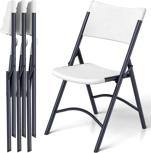 Miniatura 11 de Paquete de 4 sillas plegables, sillas plegables portátiles para exteriores con marco de acero, capacidad de 350 libras, sillas plegables de plástico