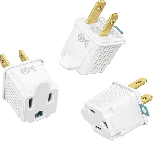 [Listado ETL] Cable Matters Paquete de 3 Adaptadores de Tomacorriente de 2 Clavijas a 3 Clavijas, Adaptador de Enchufe 3P a 2P - Convierte un Blanco