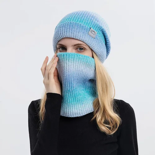 Miniatura 3 de Conjunto de bufanda de gorro de invierno para mujer a la moda con forro polar grueso de punto con calavera para clima frío