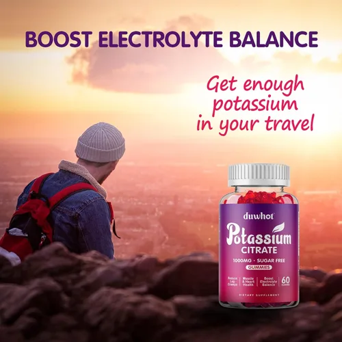 Miniatura 5 de duwhot Gomitas de citrato de potasio de 1000 mg, suplemento de potasio para adultos, mujeres y hombres, ayuda a calambres en las piernas y la salud