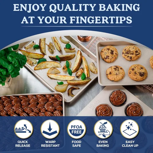 Miniatura 3 de Ultra Cuisine Bandeja antiadherente para hornear de media hoja, revestimiento seguro para alimentos, textura resistente a la deformación y a