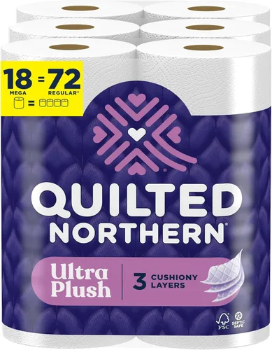 Quilted Northern Papel higiénico ultra afelpado, 18 megarrollos = 72 rollos regulares, 3 veces más grueso*, papel higiénico suave de 3 capas