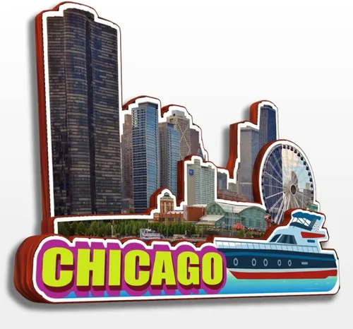 Miniatura 8 de Imán de madera para nevera de Chicago, Illinois, Estados Unidos, América, colección de madera, 3D, hecho a mano, recuerdos de la ciudad