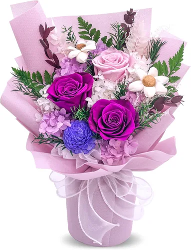 Miniatura 12 de QOEAZY Flores para entrega, ramo de flores preservadas con caja de regalo, regalos de rosas para mujeres, mamá, abuela