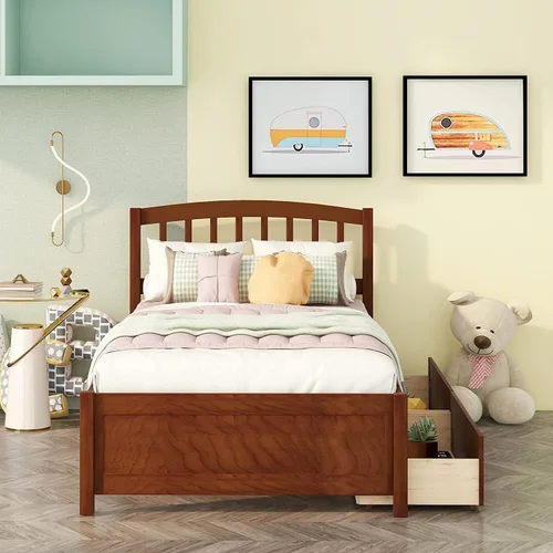 Miniatura 13 de Harper & Bright Designs Cama de plataforma baja tamaño individual para niños con cajones de almacenamiento, marco de cama de plataforma de madera