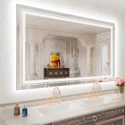 Miniatura 72 de Snowdool Espejo LED de baño, 32 x 32 pulgadas con luz frontal y retroiluminada, antivaho, espejo de tocador de baño para pared, función de memoria