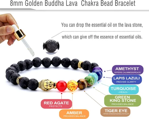 Miniatura 2 de Doitory - Pulsera difusora de aceites esenciales de 0.315in, piedra de lava y 7 chakras, para hombres y mujeres, pulsera elástica de cuentas de yoga