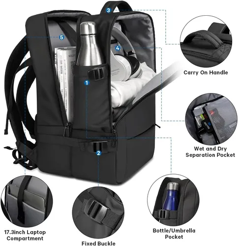 Miniatura 4 de BANGE Mochilas de viaje, mochilas de mano aprobadas para vuelo, mochila para laptop de 17 pulgadas para bolsa de viaje internacional, mochila
