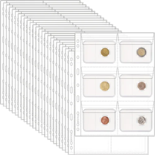 Miniatura 18 de Páginas con bolsillos para monedas, fundas estándar con bolsillos para monedas, con 9 orificios para coleccionistas, 10 hojas, serie CS03 20