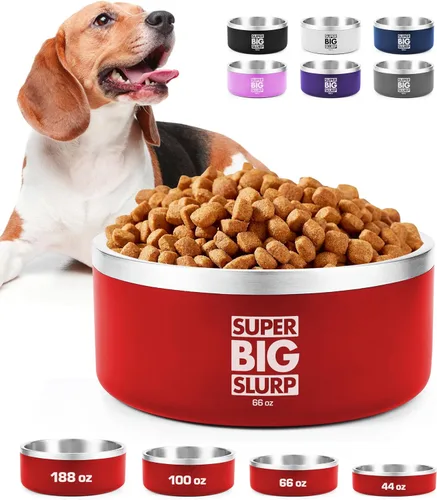 Miniatura 25 de Tuff Pupper Cuenco de acero inoxidable aislado resistente de 100 onzas para perros grandes, base antideslizante, apto para lavavajillas Rosa Punch