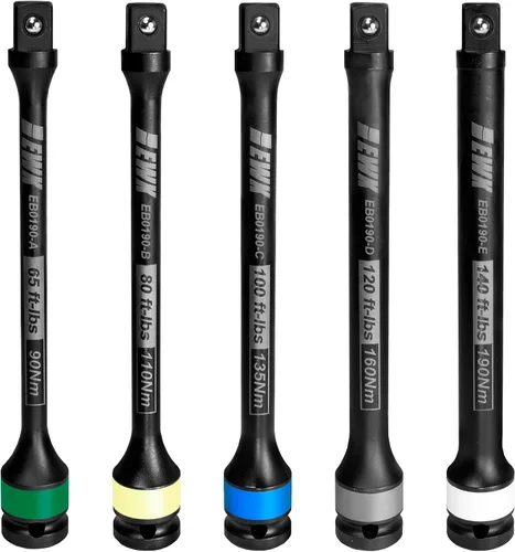Miniatura 7 de EWK Juego de 5 barras de extensión limitadoras de par de impacto de 1/2 pulgada, 65 pies-libras, 80 pies-libras, 100 pies-libras, 120 pies-lb y 140