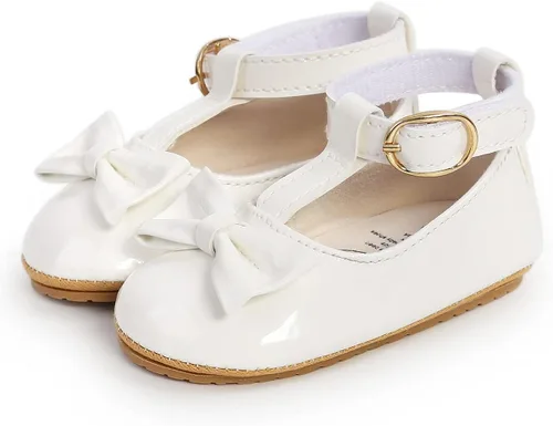 Miniatura 6 de QWZban Zapatos planos Mary Jane para bebés y niñas con Bownot, suela suave, suela suave, piel sintética, recién nacidos, primeros pasos, para fiesta