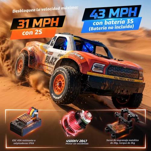 Miniatura 2 de DEERC 1205 1/14 - Auto RC sin escobillas para adultos, máximo 43 mph, camión eléctrico de alta velocidad 4x4 todoterreno a control remoto