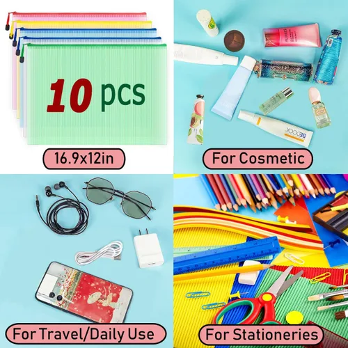 Miniatura 8 de 10 bolsas de archivo con cremallera, bolsa para documentos hecha de cloruro de polivinilo, organizador de recibos para oficina, escuela, viaje