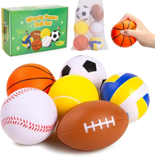 Pelotas para niños pequeños y bebés, juguetes suaves para bebés, paquete de 6 pelotas de espuma de 3.5 pulgadas, conjunto deportivo para niños, 6