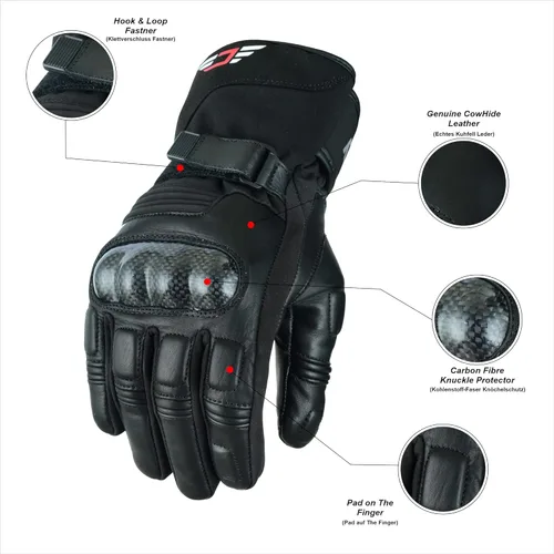 Miniatura 2 de JAUNTY Guantes de moto para invierno para hombres y mujeres, cálidos, con Thinsulate, impermeables, de cuero, con pantalla táctil, para ATV, BMX