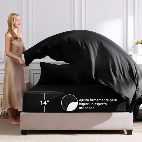 Miniatura 5 de CozyLux Juego de edredón tamaño King negro – Juego de cama de 7 piezas en una bolsa, juego de cama suave de lujo para todas las estaciones, juego