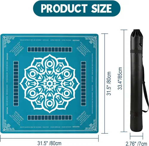 Miniatura 2 de Alfombrilla Mahjong 31.5"x31.5" - Alfombrilla de mesa impermeable para Mahjong con reglas impresas, superficie antirruido y antideslizante, bolsa
