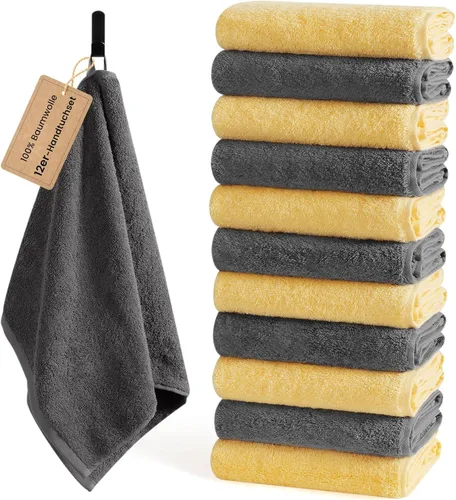 Miniatura 13 de SEMAXE Paquete de 12 toallas de mano para baño, toallas 100% algodón con bucles para colgar, suaves y altamente absorbentes, juego de toallas