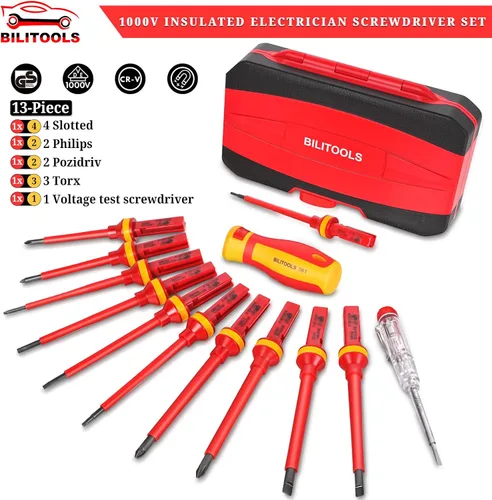 Miniatura 2 de BILITOOLS - Juego de destornilladores para electricista aislado de 1000 V - 13 piezas de herramientas eléctricas con puntas magnéticas de acero