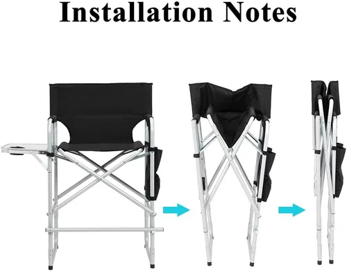 Miniatura 4 de Vasitelan Silla plegable alta para directores con bolsa de almacenamiento para mesa auxiliar, altura de barra portátil para maquilladores, marco
