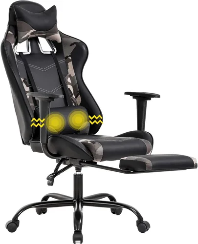 Miniatura 13 de Silla ergonómica para juegos para adultos, silla de escritorio ajustable con respaldo alto y soporte lumbar y reposapiés, silla de oficina de cuero