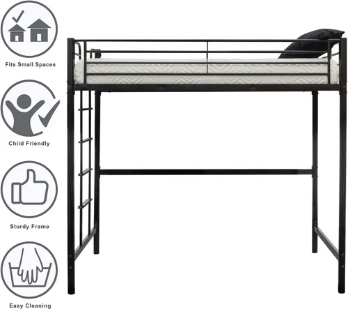 Miniatura 5 de Bonnlo Marco de cama doble de metal para niños, adultos, adolescentes, diseño que ahorra espacio, color negro