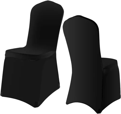 Yahpetes 2 fundas para silla, de poliéster negro, fundas para sillas de banquete, parte delantera plana, elásticas, de elastano, para bodas,