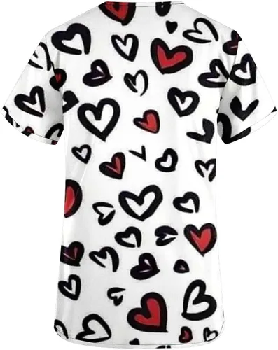 Miniatura 4 de Camisetas de uniforme de trabajo con cuello en V y estampado de amor para el día de San Valentín para mujer, blusas con bolsillos