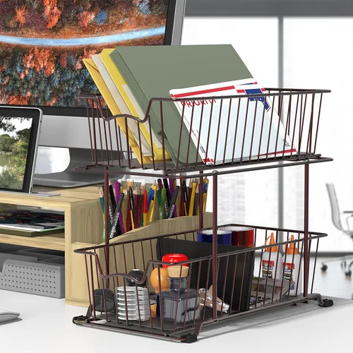 Miniatura 5 de Simple Houseware - Organizador de cajones con cestas de alambre de gabinete de 2 niveles, marrón