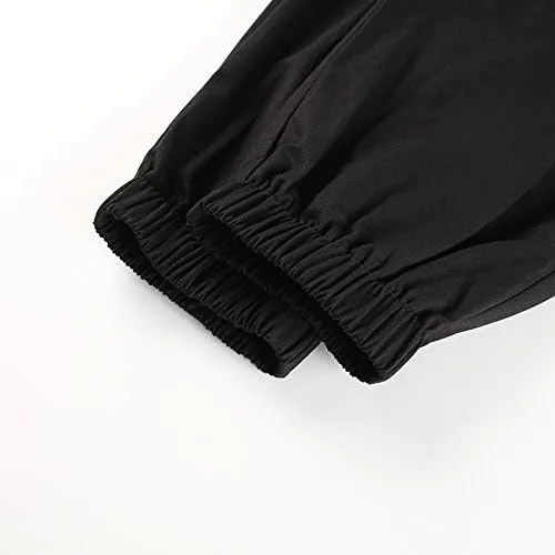 Miniatura 7 de JEAAMKSSER Pantalones cargo negros de cintura alta para mujer con bolsillos, holgados, color liso, Y2K Streetwear