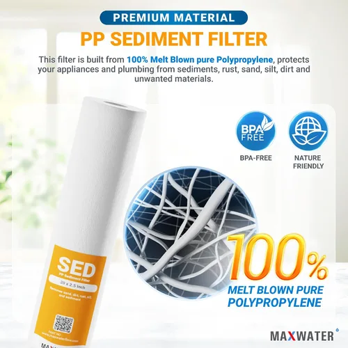 Miniatura 4 de Max Water Slim Blue - Cartucho de repuesto para filtro de agua de sedimentos de polipropileno fundido de 5 micrones, 20 x 2.5 pulgadas, para toda