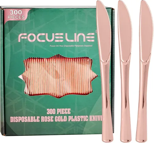 Miniatura 9 de FOCUSLINE Paquete de 300 tenedores desechables de plástico color oro rosa, tenedores de plástico sólido y duradero, cubiertos desechables