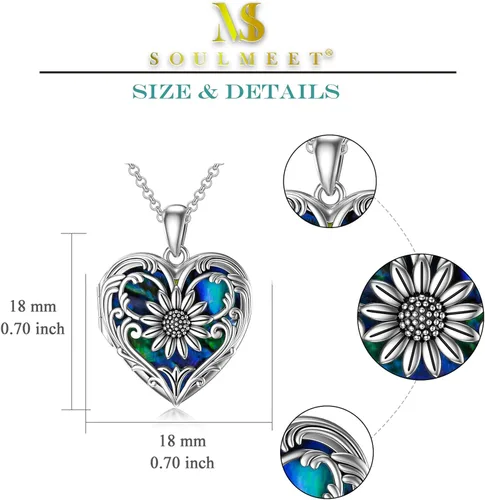 Miniatura 6 de SOULMEET Collar con medallón de ópaloabalónconcha de perlamalaquita en forma de corazón de girasol, collar que sostiene fotos, foto You are My