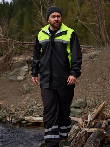Miniatura 3 de Traje de lluvia para hombre, de alta visibilidad, reflectante, para trabajo, chaqueta de lluvia, pantalones para todos los deportes, granja, pesca