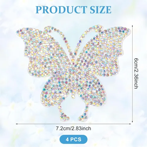 Miniatura 2 de 4 parches de mariposa con diamantes de imitación, para coser/planchar en apliques de mariposas con cuentas, parche de reparación de ropa brillante