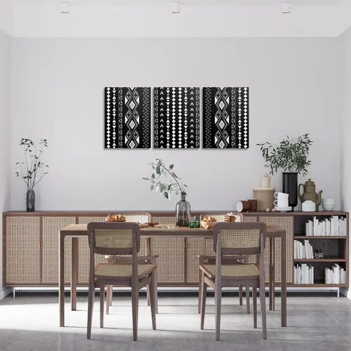 Miniatura 2 de Erosebridal Bohemian Wall Decor 12"x16" 3 Piece Country Southwestern Canvas Wall Art Boho Aztec Arrows Diamond Poster Print Black Gray Geometric