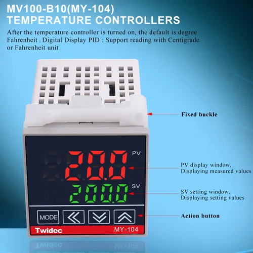 Miniatura 2 de Twidec /MV100-B10 Pantalla digital PID Controladores de temperatura Regulador de termostato AC 85V - 265V MY-104+ K Sensor termopar + disipador